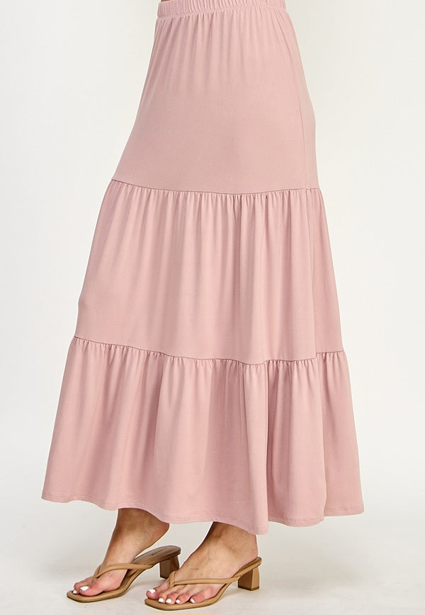 Dusty Mauve Tiered Skirt