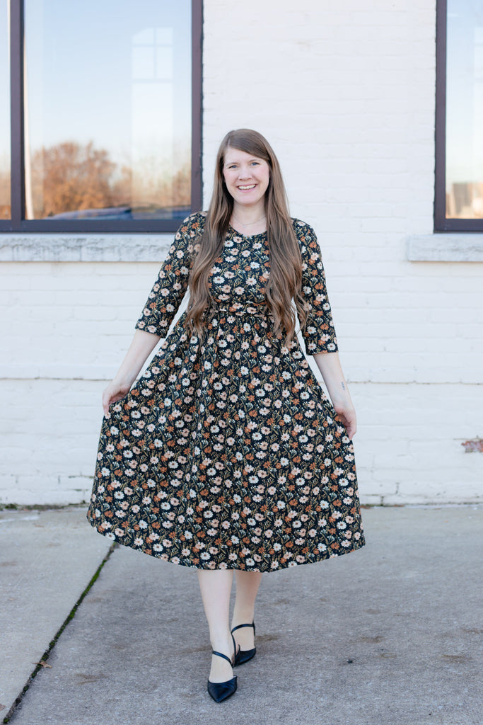 Autumn Blooms Cotton Homestead Midi Dress