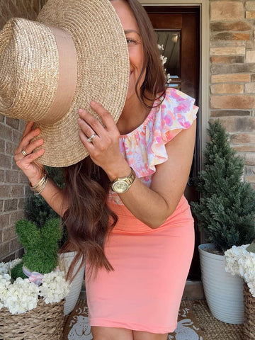 Floral Ruffle Neck Swim Top (Top only No Built in Bra)