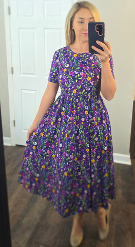 Pre-Order Cotton Violet Blooms Dress