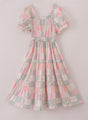 Spring Inspired Patchwork Dress with Puff Sleeves