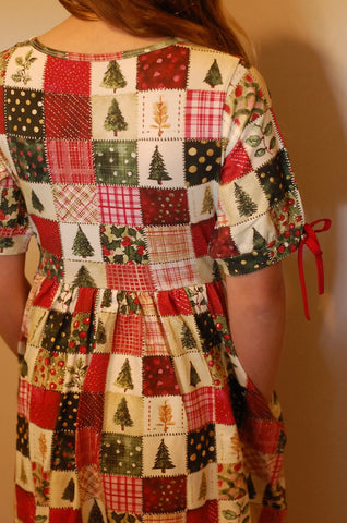 Pre-Order Girls Holiday Patchwork Cotton Tiered Dress
