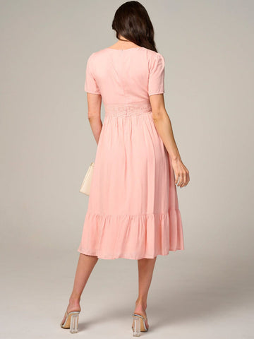 Blush Pink Lace Accent Midi Dress