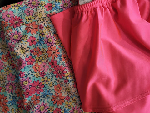 Pink Floral Swim Skirt with Side Pockets