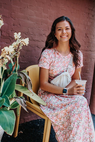 Blushing Blooms Cream Floral V-Neck Twirl Dress