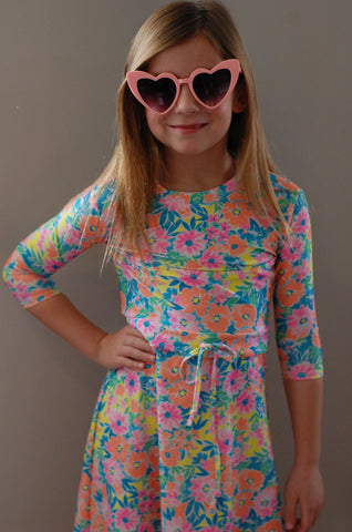 Girls Neon Floral Customizable Swim Dress