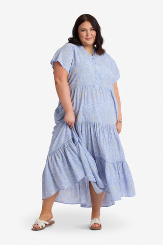Pre-Order Adeline Dress in Light Blue with Flutter Sleeves