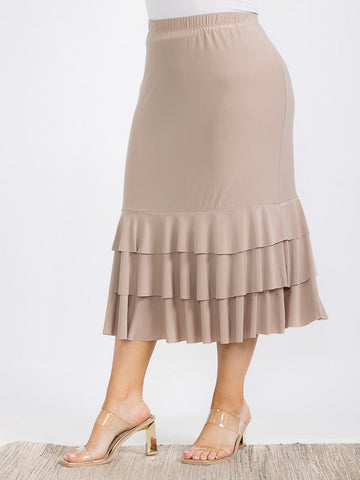 Plus Size Beige Ruffle Skirt