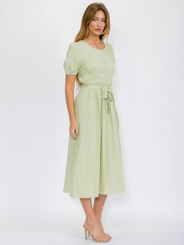 Button Up Elastic Waist Maxi Dress in Mint