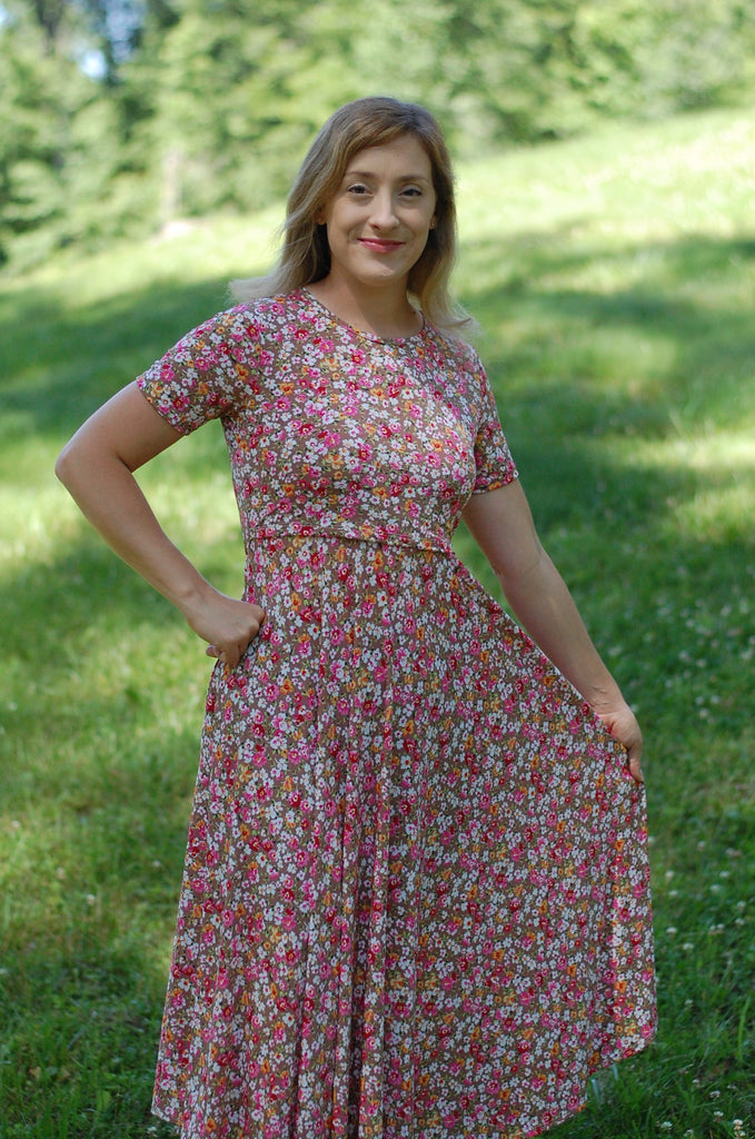 Summer Blooms Twirl Dress with Rounded Neck