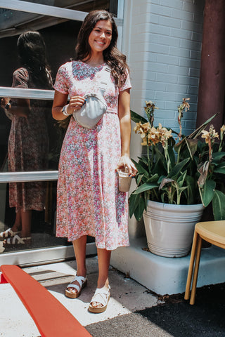 Blushing Blooms Cream Floral V-Neck Twirl Dress