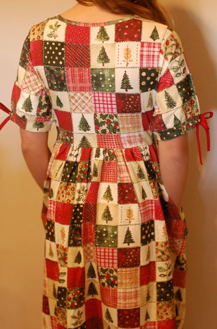 Pre-Order Girls Holiday Patchwork Cotton Tiered Dress