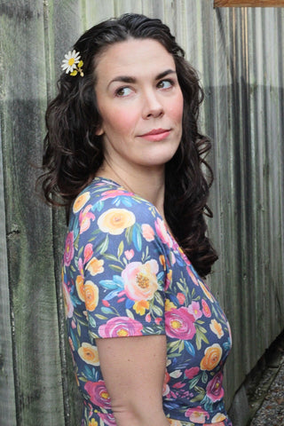 Jeweled Blooms Cotton V-Neck Twirl Dress