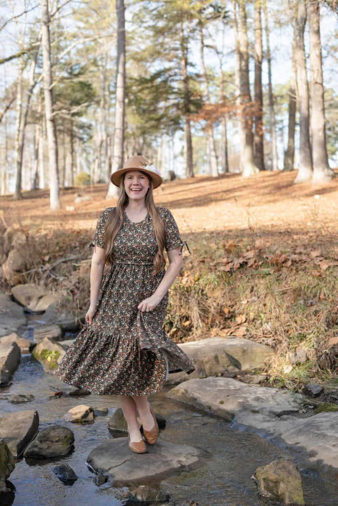 Butterfly Garden Cotton Tiered Midi Dress