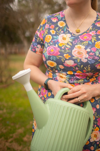 Jeweled Blooms Cotton V-Neck Twirl Dress