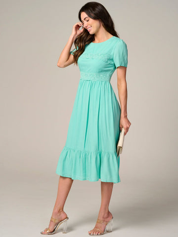 Mint Lace Accent Midi Dress