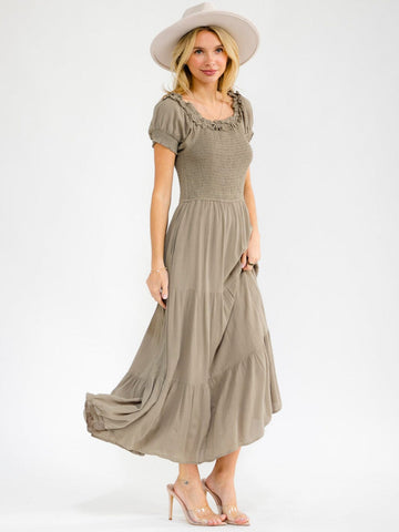 Olive Smocked Maxi Dress
