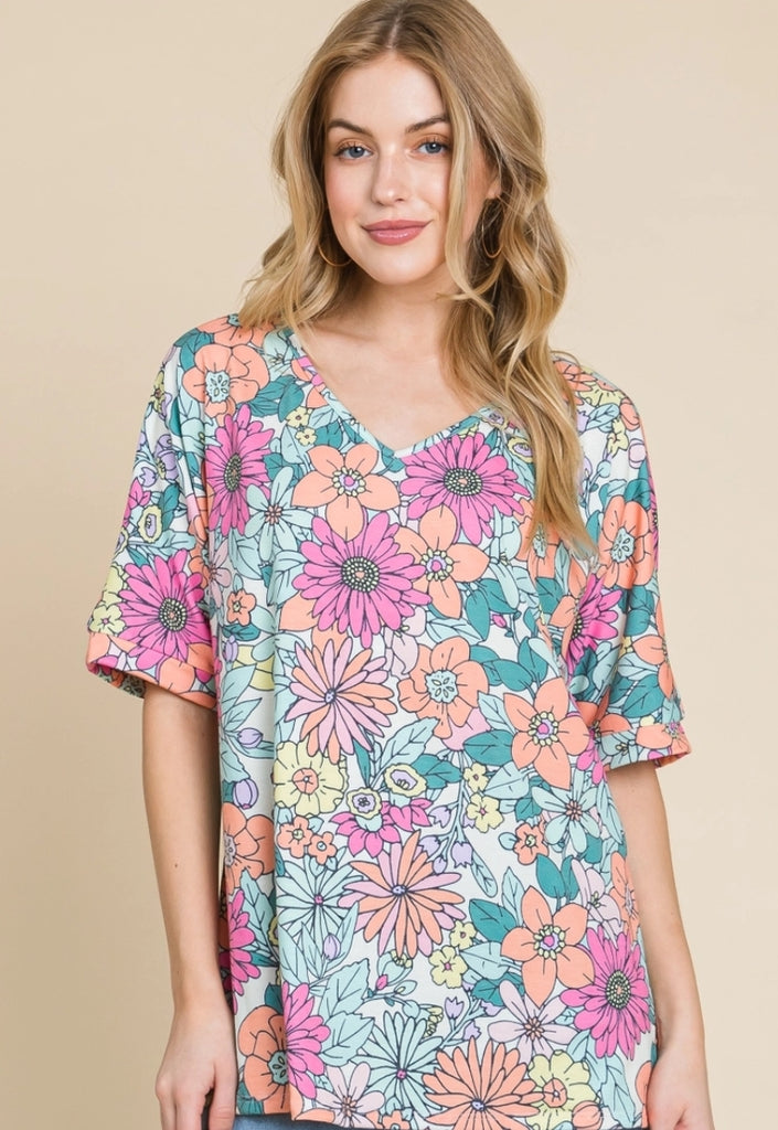 Floral V-Neck Oversized Comfy Top