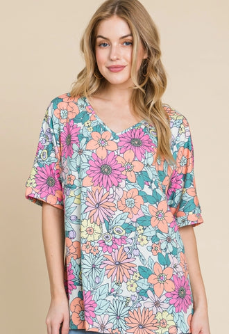 Floral V-Neck Oversized Comfy Top