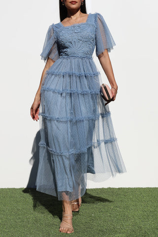 Blue Lined Tulle Dress