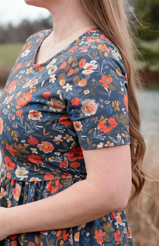 Antique Floral Prarie Style Maxi Dress with Natural Waist Bodice Non-Nursing