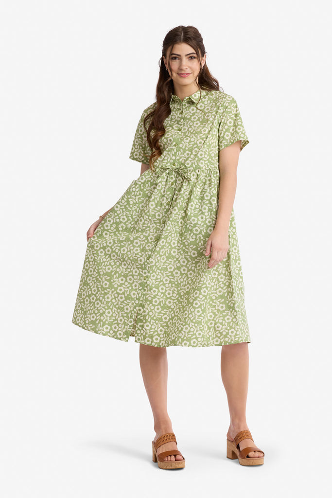 100% Cotton Linden Dress in Green