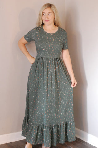 Pre-Order Forest Blooms Cotton Maxi Dress Natural Waist Bodice