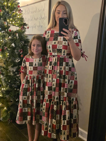 Pre-Order Holiday Patchwork Cotton Tiered Midi Dress