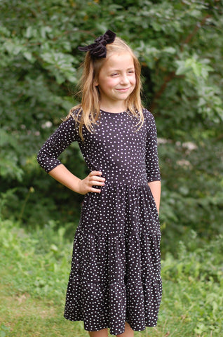 Girls Black Polka Dot Tiered Comfy Dress