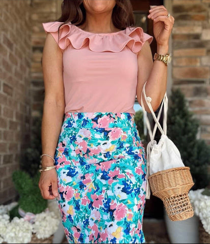 Light Pink Ruffle Neck Swim Top (Top only No Built in Bra)