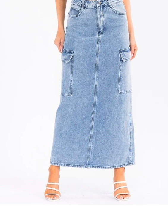 100% Cotton Light Wash Cargo Skirt