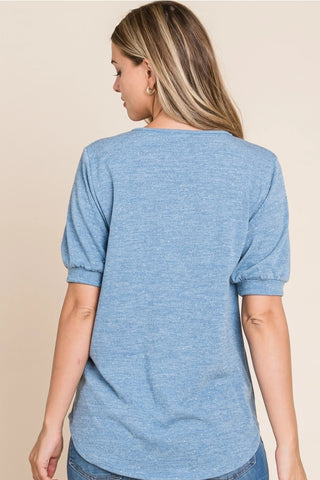 Blue Puff Sleeve Sparkle Sweater Top