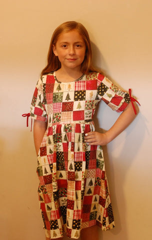 Pre-Order Girls Holiday Patchwork Cotton Tiered Dress