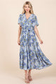 Blue Floral V-Neck Maxi Dress