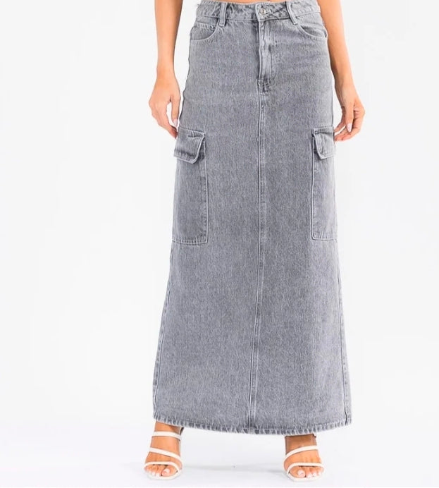 100% Cotton Dark Wash Cargo Skirt