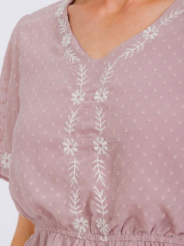 Mauve Swiss Dot Embroidered Blouse