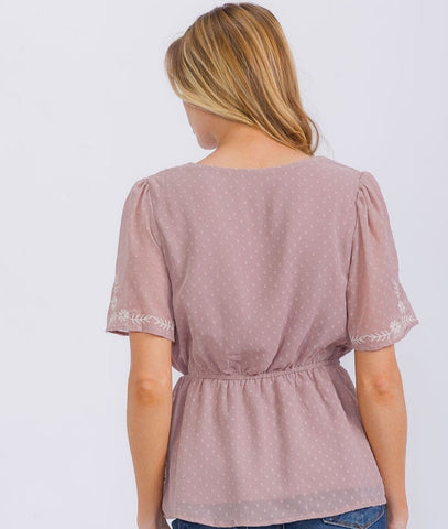 Mauve Swiss Dot Embroidered Blouse