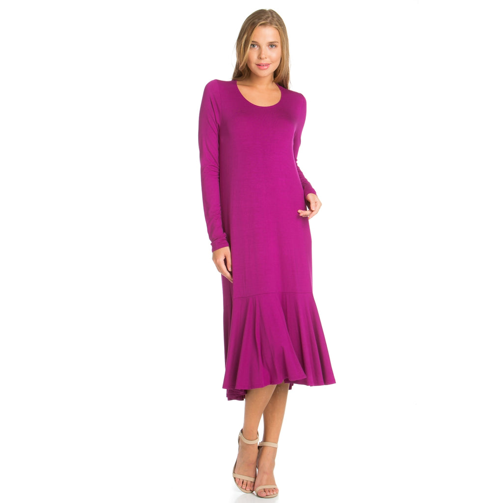 Ruffle Midi Dress in Magenta