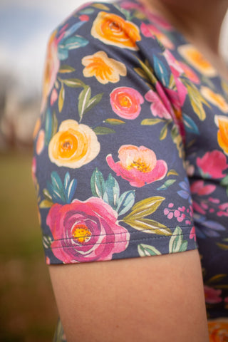 Jeweled Blooms Cotton V-Neck Twirl Dress