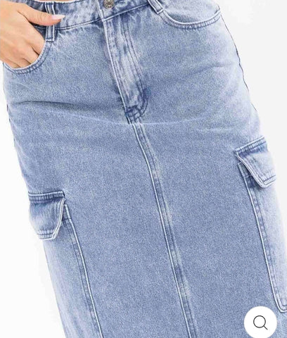 100% Cotton Light Wash Cargo Skirt