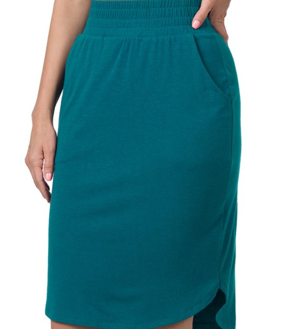 Plus Size Wide Elastic Waist Comfy Skirt in Teal