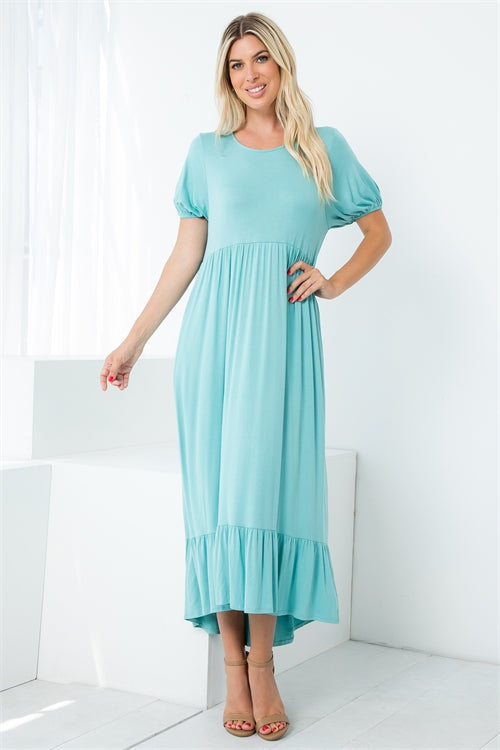 Mint Buttery Soft Puff Sleeve Dress with Pockets – The Skirt Lady