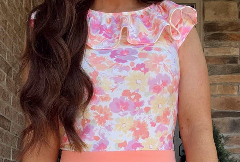 Floral Ruffle Neck Swim Top (Top only No Built in Bra)