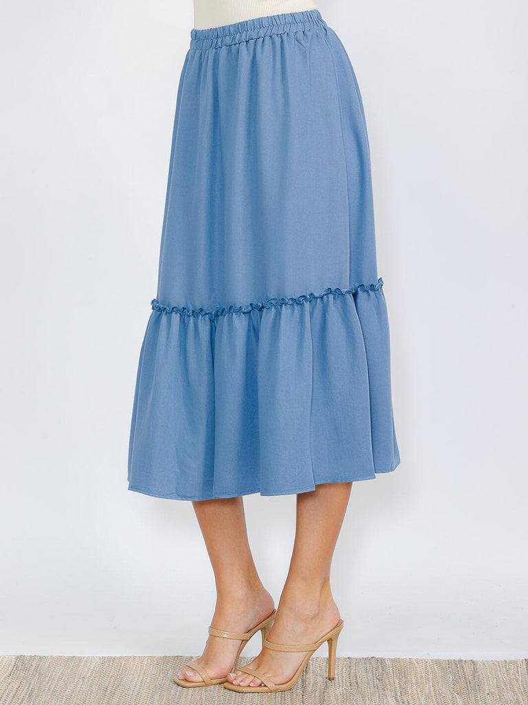 Blue Ruffle Midi Skirt