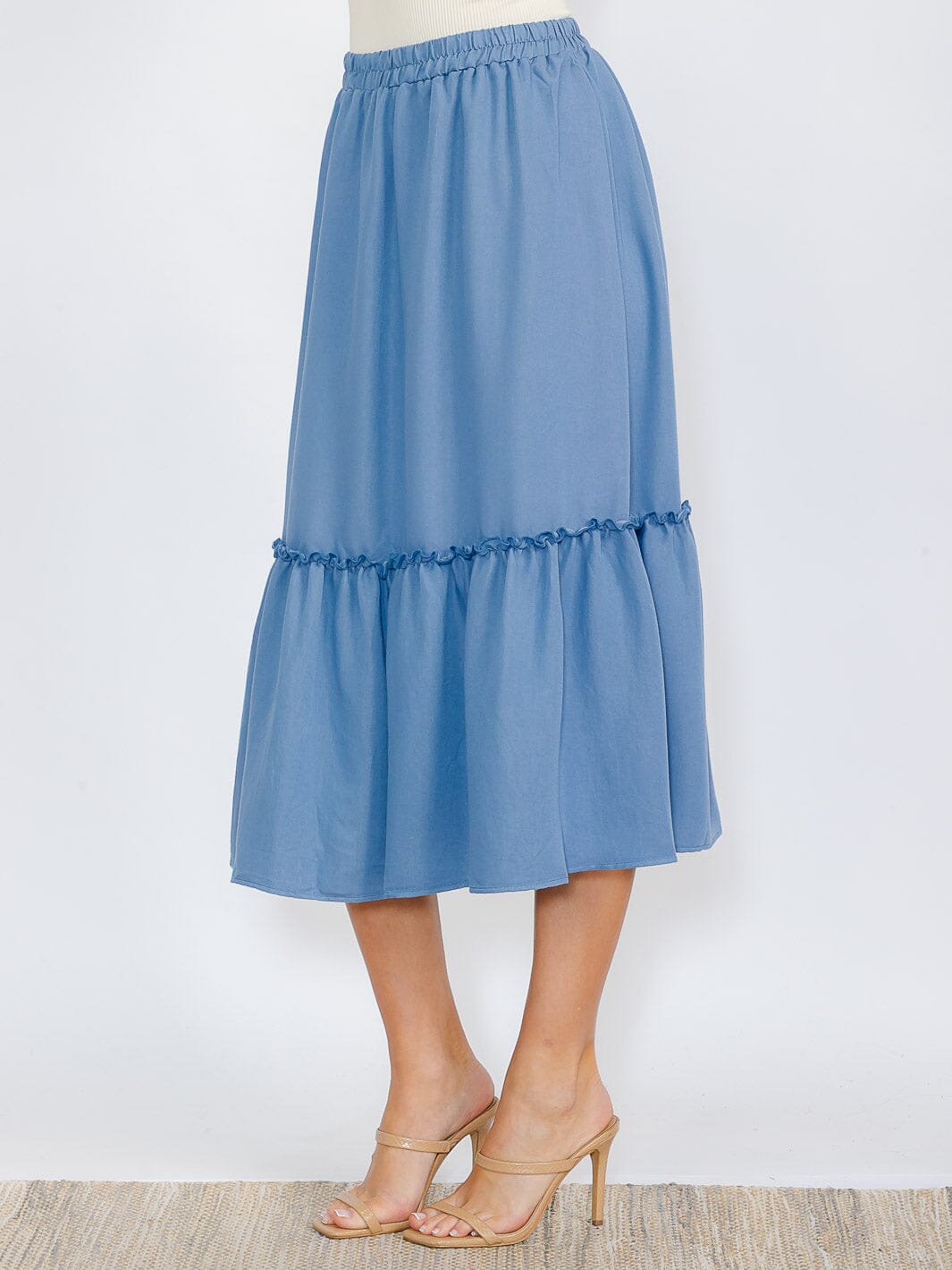 Blue Ruffle Midi Skirt