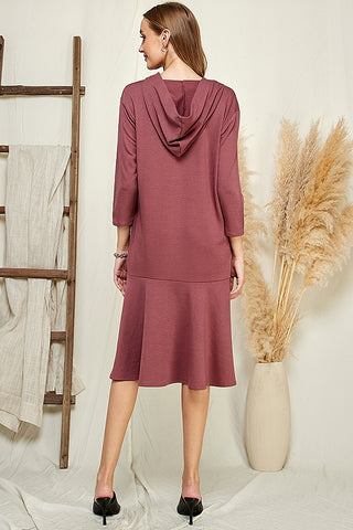 Berry Comfy Hoodie Dress with Ruffle