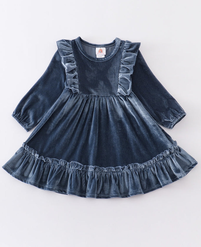 Pre-Order Girls Ruffle Velvet Look Dress