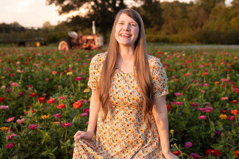 Cotton Sunflower  Floral Nursing Friendly Twirl Dress