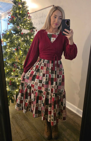 Pre-Order Holiday Patchwork Cotton Tiered Midi Dress