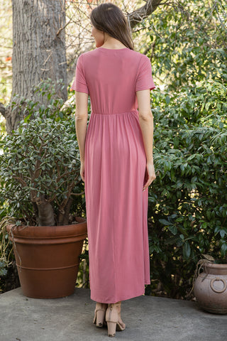Short Sleeve Mauve Maxi Dress